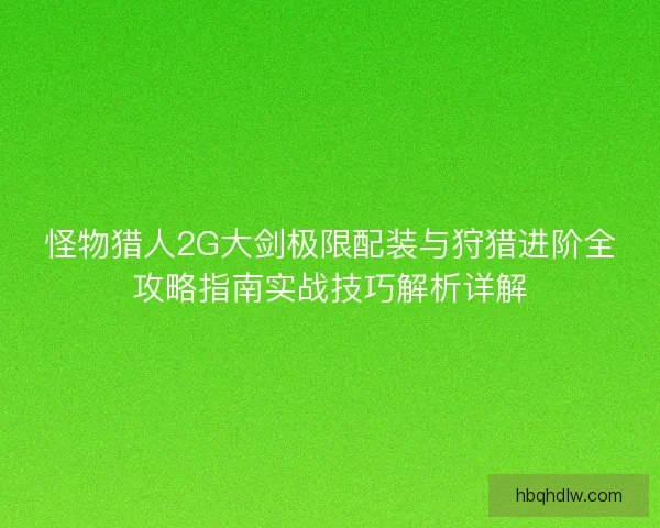 怪物猎人2G大剑极限配装与狩猎进阶全攻略指南实战技巧解析详解