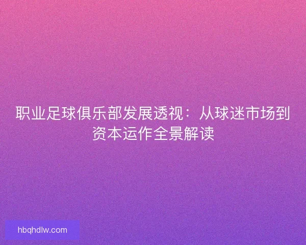 职业足球俱乐部发展透视:从球迷市场到资本运作全景解读 职业足球俱乐部发展透视:从球迷市场到资本运作全景解读